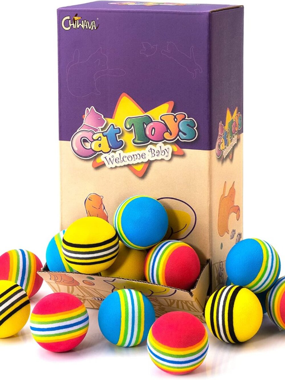 NWB 36 PACK OF 1.7'' FOAM CAT TOY BALLS, RAINBOW COLOURS